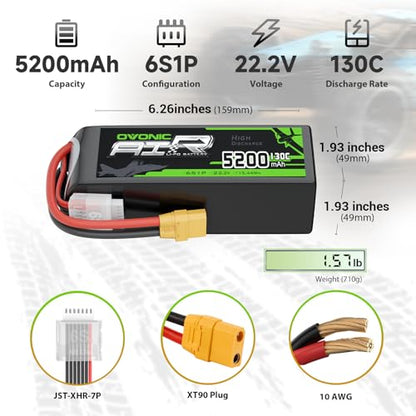 OVONIC 6S LiPo Battery 5200mAh 22.2V 130C RC Battery XT90 Connector