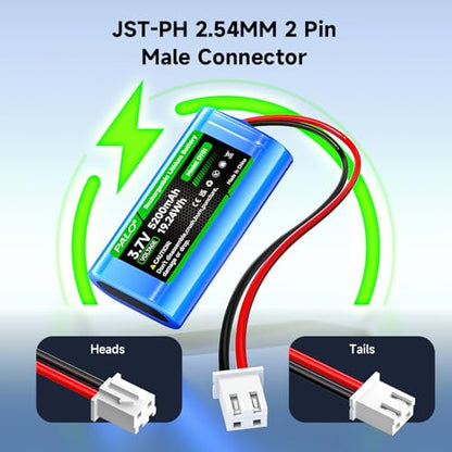 5200mAh 3.7v Lithium ion Battery with JST-PH JST 2.54/2P Plug(Not JST-PH 2.0 2-Pin) Rechargeable Battery Pack Lithium 3.7 Volt Batteries for RC Toys, Lighting,DIY Equipment(1S2P)