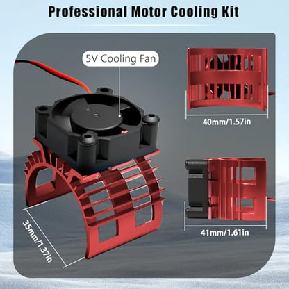 Alloy Heat Sink with 5V Cooling Fan for Traxxas Trx4 Slash ARRMA SCX10 and 1/10 RC Car - Compatible with 540, 550, 3650 Size Brushless Motor (Red) - style: Red