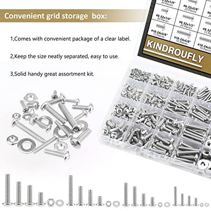 722 Pieces #4-40#6-32#8-32#10-24, Phillips Pan Head Machine Screws Nuts Assortment Kit, 304 Stainless Steel, Fully Machine Thread - size: #4-40 #6-32 #8-32 #10-24