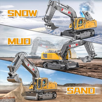 Remote Control Excavator Toy for Boys,17 Channel 1:16 RC Excavator Toys with Metal Shovel/Spray/Lights/Sounds,RC Digger Construction Vehicles Toys Gift for Boys 7 8 9 10 11 12 Year Old Kids