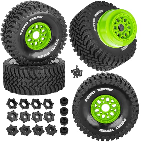 RC Wheels and Tire for 1/8 Maxx Slash 6S Short Course Truck(102076-4),All-Terrain Rubber Tyres w/Foam Insert,Replacement for #10272,Green - color: Green(4pcs)