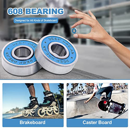 Premium 20Pcs 608rs Bearings Skateboard Bearings Chrome Steel Bearing Longboard Bearings (8x22x7mm) Double Rubber Sealed Deep Groove Bearing - size: 608-2rs-blue