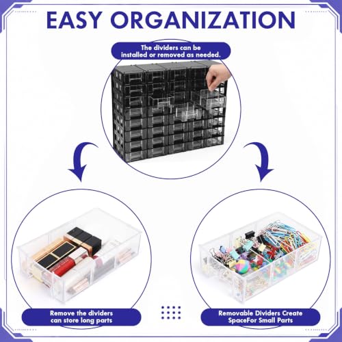 Novabright 40 Drawer Plastic Small Parts Organizer, Wall Mount Storage Cabinet with Clear Drawers and Blank Labels, Heavy Duty Tool Organizer for Hardware Crafts Beads Building Bricks, Black