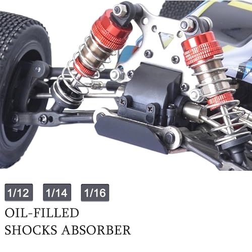 Oiled 4Pcs 66mm Aluminum Oil Shock Set for 1/12 1/14 1/16 RC Cars - Front/Rear Upgrade Compatible with WLtoys 144001, 124019, MJX 16208, HBX - color: Bz-silver-red-75mm