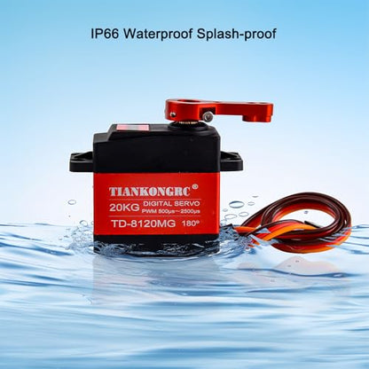 TD-8120MG 20KG Digital Servo High Torque Metal Gear Waterproof 4.8-7.2V with 25T Arm for 1/10 1/8 RC Car Robot Arm (180 Degree Controllable Angle)