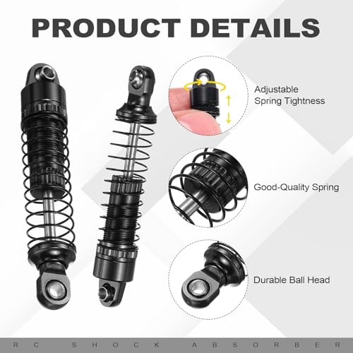 MECCANIXITY 4Pcs RC Shock Absorber 1/18 50mm Aluminum Threaded Front & Rear Shock Absorber Damper Assembled Set for 1/18 RC Car Crawler Racing Truck, Black - color: Black