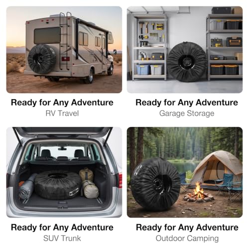 1 PC Spare Tire Cover, 190T Polyester Taffeta Spare Tire Protector with Pocket, 13"-18" Diameters Waterproof Wheel Storage Bag, Universal for Most Cars, Trucks, SUVs (Black #L) - color: Black #L