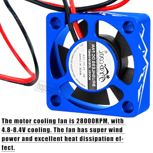 Heatsink High Speed Motor Cooling Fan 28000RPM,30MM Heat Sink with 4.8-8.4V Cooling Fan Upgrades Part for 1/10 1/8 Brushless Motor RC Car 36 42 Series 3660 3650 3670 540 F540 550.Navy Blue - color: Blue(2PCS)
