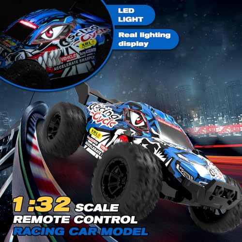1:32 High Speed 25 KM/H(Peak) Monster Remote Control Car with LED Lights, Speed/Steering Adjustable Drift rc Car with Rechargeable Battery, 360° Rotation - Boys Toys Gifts for Christmas Birthdays - color: Rc Monster Car-blue