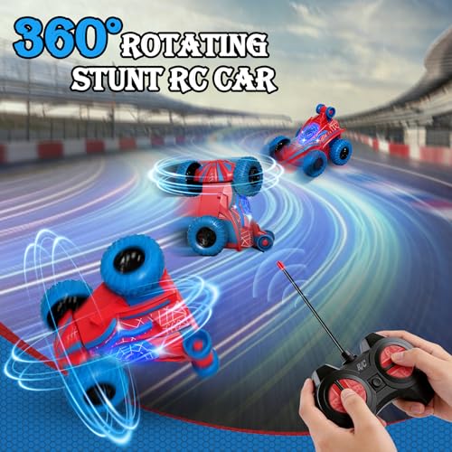 Spider Remote Control Car, 360°Rotation Rc Stunt Car with Cool Flashing Light, Superhero Car Toys for Kid, Indoor & Outdoor 4wd Toy Car, Birthday Gift for Boy Ages 3 4 5 6 7 8 9 10 11 12 - style: Spider