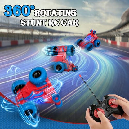 Spider Remote Control Car, 360°Rotation Rc Stunt Car with Cool Flashing Light, Superhero Car Toys for Kid, Indoor & Outdoor 4wd Toy Car, Birthday Gift for Boy Ages 3 4 5 6 7 8 9 10 11 12 - style: Spider
