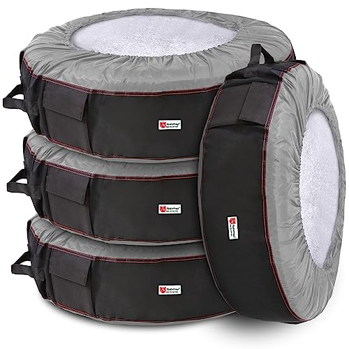 Seasonal Tire Totes, Spare Tire Cover, Portable Winter Wheel, Handle for Easy Transportation, Fits Tires Tire Diameters 21” to 31.5”, Set of 4 Bags Gray