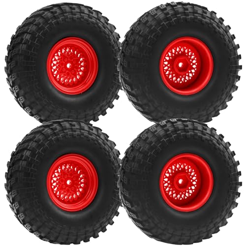 RC 1.9" RC Tires and Wheel Nylon Rims 12mm Hex Hub OD 116mm/4.56" Rubber Tyre Compatible with 1/10 Axial SCX10 RC4WD D90 Tamiya CC01 TF2 Traxxas TRX4 RC Rock Crawler (Red) - color: Red