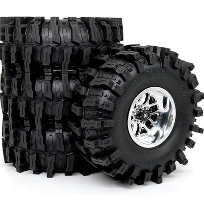 5.47'' Tall Mud Slingers X RC Crawler 2.2 Wheels Tires,4-Pack | -11mm negative offset silver beadlock wheel rims,T8 Compound Tire, For 1/10 RC Crawlers Truck Upgrades - color: Silver, size: 139mm / 5.47inch Tall