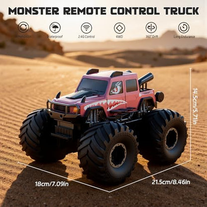 Amphibious Remote Control Trucks,2.4G 1:18 4WD All Terrain Off-Road Waterproof Monster RC Cars Pool Toys Hobby RC Vehicle Christmas Birthday Gifts for Kids Boys Girls 8 9 10 11 12+ Pink - color: Pink