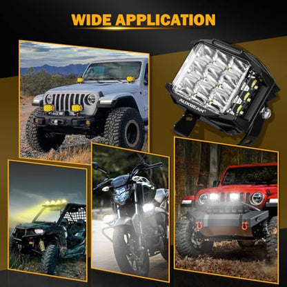Auxbeam V-MAX Series 5" 168W LED Cube Pod 270° Side Shooter Fog Light Pods | Spot Flood Combo, Pod Light with DRL, 168W 16440LM Light Output, 3 Lighting Modes, Amber Covers, Auxiliary Ditch Lights - color: 5in Cube LED Pod
