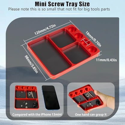 Magnet Tool Tray Aluminum Alloy Screw Tray with Tool Holder RC Parts Fixing for 1/10 RC Cars, Drones, Phone, Computer, Eyeglass, Electronic Multi-Compartment Anti-Loss Organizer Storage Box (Red - color: Red