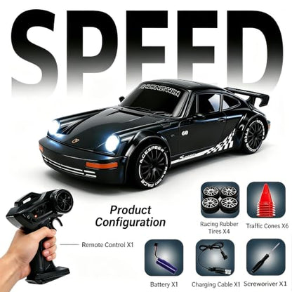RC Drift Car, 1:20 4WD Full-Scale RC car, 20 km/h high-Speed RC car with Lights, Extra Racing Tires, Suitable for Adults and Boys(Gun Gray)