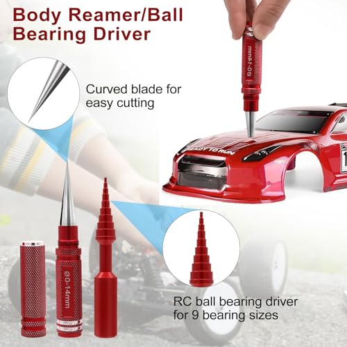 19Pcs RC Car Tool Kit Hex Screwdriver Set Nut Drivers Phillips Screwdrivers Plier Wrench Body Reamer for 1/8 1/10 Traxxas Axial Arrma DJI Drone Boat RC Repair Tool Kit Red - color: Red