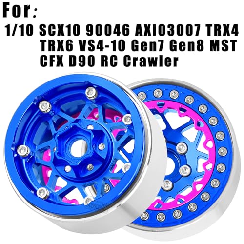 RC 1.9 Beadlock Wheel Rims for 1/10 SCX10 90046 AXI03007 TRX4 TRX6 VS4-10 Gen7 Gen8 MST CFX D90 RC Crawler,Aluminum 1.9" RC Tires Wheel Rim RC Truck Tires Wheels Rims.(4PCS) Blue - color: Blue（1.9 Rim）