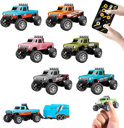 Mini Rc Truck, 1:64 Scale Monster Truck Remote Control Car with Lights, 2.4Ghz Remote Control, Mini Alloy Monster Truck Rc, Speed/Steering Adjustable (6Pcs) - color: 6pcs