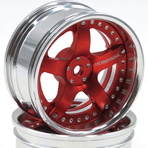 2pcs RC 1/10 Aluminum Alloy Wheel Rims Hex 12mm Adjustable Offset Fit 1:10 RC On Road Drift Touring Car Tires (Silver & Red Color) - color: Silver & Red