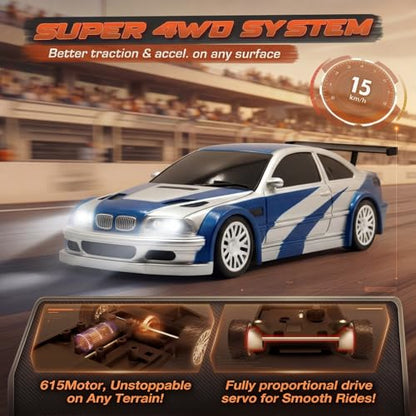 [2026 Upgrade 1/43 Mini RC Drift Car with Gyroscope, 4WD RTR | Gyro Mini Drift RC Car, 1/43 RC Drift Car Toys for Kids Ages 8-14, Birthday Gifts for Boys Girls, 2 Tire Sets, 8 Cones - color: Blue