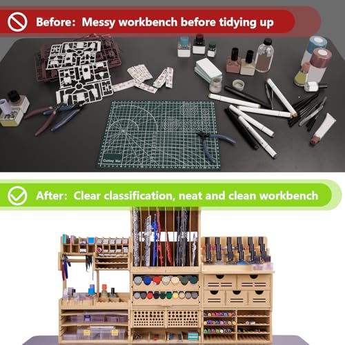 Wooden Model Kit Tool Organizer Storage Rack, Paint Rack Organizer with MDF Material, Brush/Screwdriver Storage, Craft Supplies Storage, Suitable for Tamiya Gundam Model Tools, GK10
