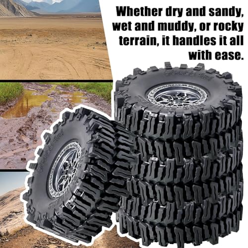 2.2 RC Crawler Tires Wheels Set, Mud Terrain Tires with Aluminum Beadlock Rims Brake Discs, 12mm Hex 5.5mm Positive Offset for Axial SCX10 SCX10 II III Pro Traxxas TRX4 TRX6 Redcat Gen8 VS4-10 - color: Titanium
