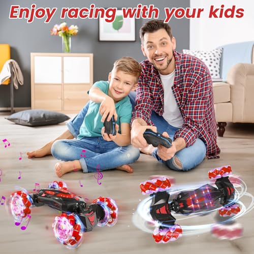 Gesture Sensing RC Stunt Car,Remote Control Car Toys for Ages 4-12 | Drift cars with Lights Music ,4WD 360° Spins All Terrains Kids Toys RC Cars, Best Birthday Gift for 4-12 Kids - color: Red