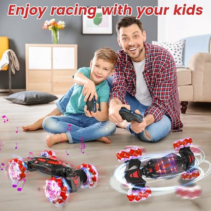 Gesture Sensing RC Stunt Car,Remote Control Car Toys for Ages 4-12 | Drift cars with Lights Music ,4WD 360° Spins All Terrains Kids Toys RC Cars, Best Birthday Gift for 4-12 Kids - color: Red