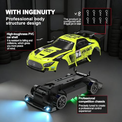 Remote Control Car, 2.4GHz RC Drift Cars 4WD High Speed Racing Sport Vehicle with 2 Rechargeable Batteries, LED Headlights, 1:24 Scale Racing Hobby Toys Cars for Boys Girls Kids Age 8-12 Birthday Gift - color: Green