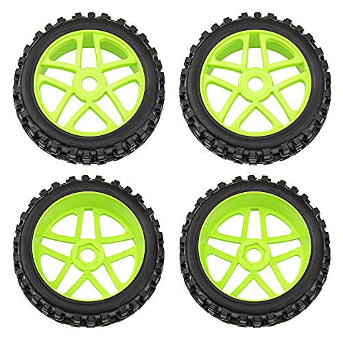17mm Hub 4.52''OD Rubber Tires & Plastic Wheel Rim with Foam Compatible with 1/8 Scale Arrma Python HSP Redcat Kyosho ExceedRC Traxxas Losi HPI XTR Badlands Off-Road RC Buggy (Green)