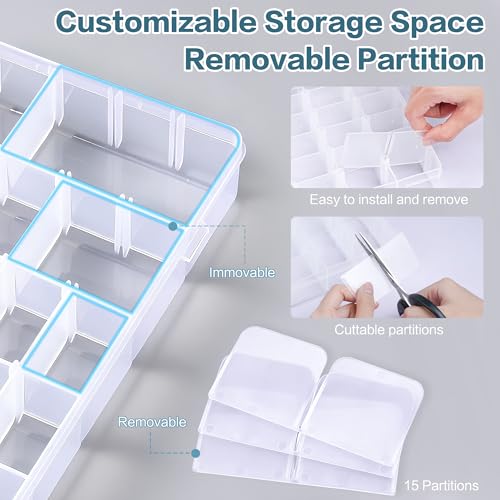 DILIBRA 2 Pack 36 Grids Large Plastic Organizer Box with Adjustable Divider | Clear Craft Organizers Bead Organizers with Label Stickers, Compartment Container for Beads Crafts Jewelry Fishing Tackles - size: 2 Pack 72 Grids