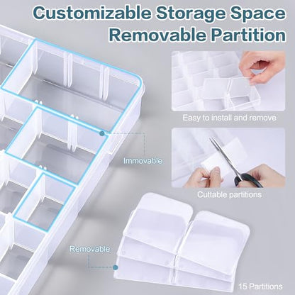 DILIBRA 2 Pack 36 Grids Large Plastic Organizer Box with Adjustable Divider | Clear Craft Organizers Bead Organizers with Label Stickers, Compartment Container for Beads Crafts Jewelry Fishing Tackles - size: 2 Pack 72 Grids