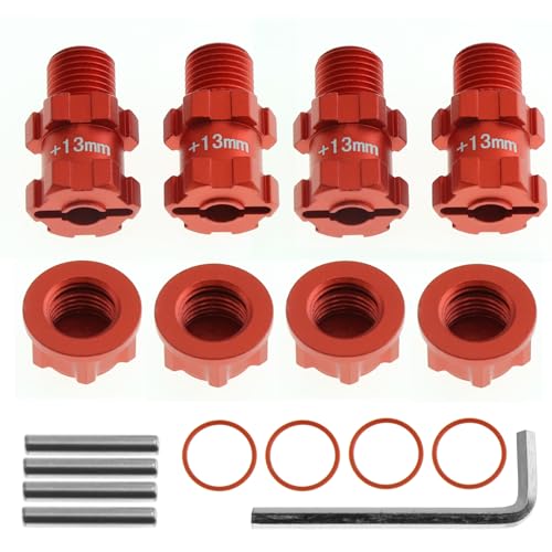 RC Wheel Hex 13mm Extended Wheel Hub Drive 14mm to 17mm with Anti-dust Cap Nuts 17mm Alum for Arrma Senton Granite Big Rock Vorteks 3S Senton Granite Mega550 Infraction Mega570 Upgrade Parts (Red)