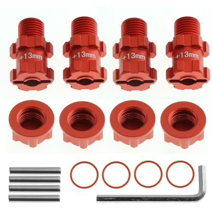 RC Wheel Hex 13mm Extended Wheel Hub Drive 14mm to 17mm with Anti-dust Cap Nuts 17mm Alum for Arrma Senton Granite Big Rock Vorteks 3S Senton Granite Mega550 Infraction Mega570 Upgrade Parts (Red)