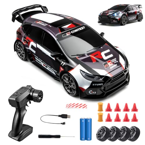 RC Drift Car Purple Racing Livery 1/24 Remote Control Car for Adult | 20KM/H 4WD Low/High Speed RC Cars with LED Lights, Extra Drifting Tires, Vehicle for Kids Boys Girls Beginners Indoor Outdoor - color: Black