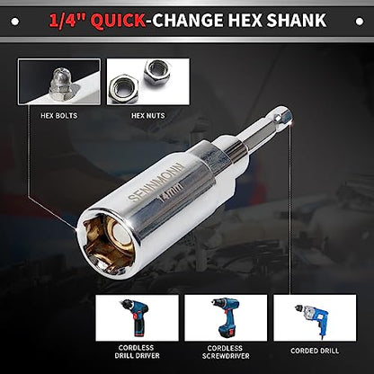 Extra Deep Magnetic Nut Driver Set, 8 PCS Adjustable Deep Nut Driver Set for Impact Drill, Metric, Quick-Change 1/4" Hex Shank,Cr-V Steel