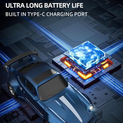 Mini Desktop RC Drift Car, 1:64 Scale 4WD High-Speed 2.4Ghz Remote Control Racing Sports Car with LED Lights for Adults Hobbyists - color: Blue