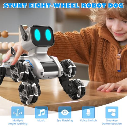 SIMREX Robot Dog RC Stunt Car Toys - Gesture Sensing Remote Control car with Mecanum Wheels, LED Eyes, 3 Sound Effects, Birthday Gift for Kids Boys Girls - style: Robot Dog Stunt Car