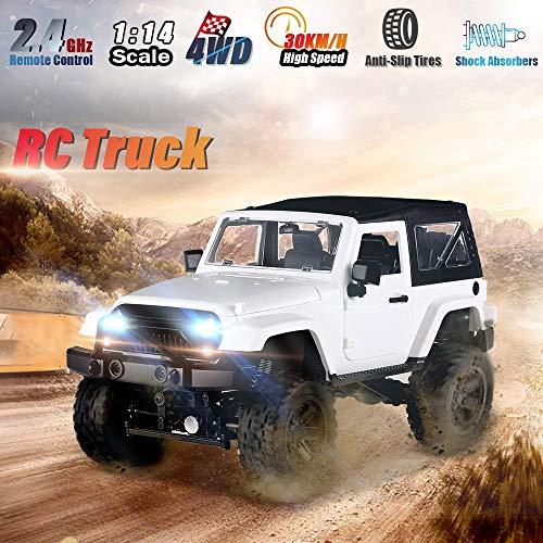 RC Car 1/14 Scale Remote Control Car 2.4GHz 4WD Off Road RC Vehicle Crawler 30km/h High Speed with LED Light RC Racing Car 4X4 All Terrain Climbing Buggy Toys for Adults (1battery) - size: 1battery pack