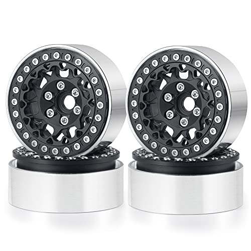 RCLIONS 1.9inch Beadlock Wheels Aluminum Rims for AXIAL SCX10 TRX4 1/10th - color: Black