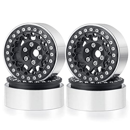 RCLIONS 1.9inch Beadlock Wheels Aluminum Rims for AXIAL SCX10 TRX4 1/10th - color: Black
