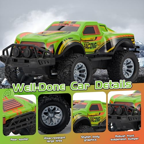 Remote Control Cool Off-Road Vehicle Truck, 2.4GHz RC Car with LED Lights, 1:20 Scale Off-Road Vehicle, Red RC Truck,Remote Control car from a Long Distance,Gifts for Children (Green) - color: Green
