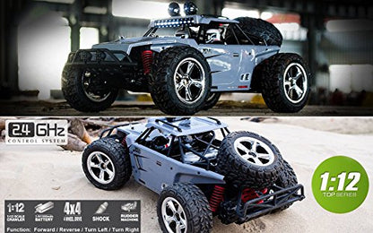 1:12 Scale RC CAR Desert Buggy High Speed 30MPH+ 4x4 Fast Race Cars RTR Racing 4WD Electric Power 2.4GHz Radio Remote Control Off Road Truck (Assorted Color: Black, Gray)