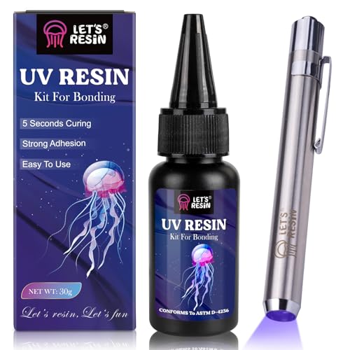 LET'S RESIN UV Resin Kit with Light, Bonding&Curing in Seconds, 30g | UV Glue Adhesive, UV Resin with Flashlight for Welding, Jewelry UV Glue Adhesive for Plastic Repair, Glass Light, Craft Decor