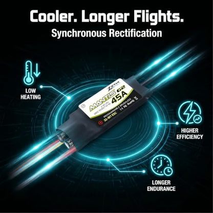 ZTW Mantis G2 45A ESC 2-6S Built-in Switching BEC 5V/6V/7.4V Adjustable 4A Brushless Speed Controller for RC Airplane Aircraft Fixed-Wing