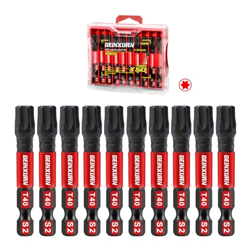 10Pieces 2 In. T40 Impact Tough Magnetic Screwdriver Bit Set, #40 Torx Head Power Bits, S2 Alloy Steel Star Bits with Storage M-Box - color: 10 Pcs, size: T40 - 2 in